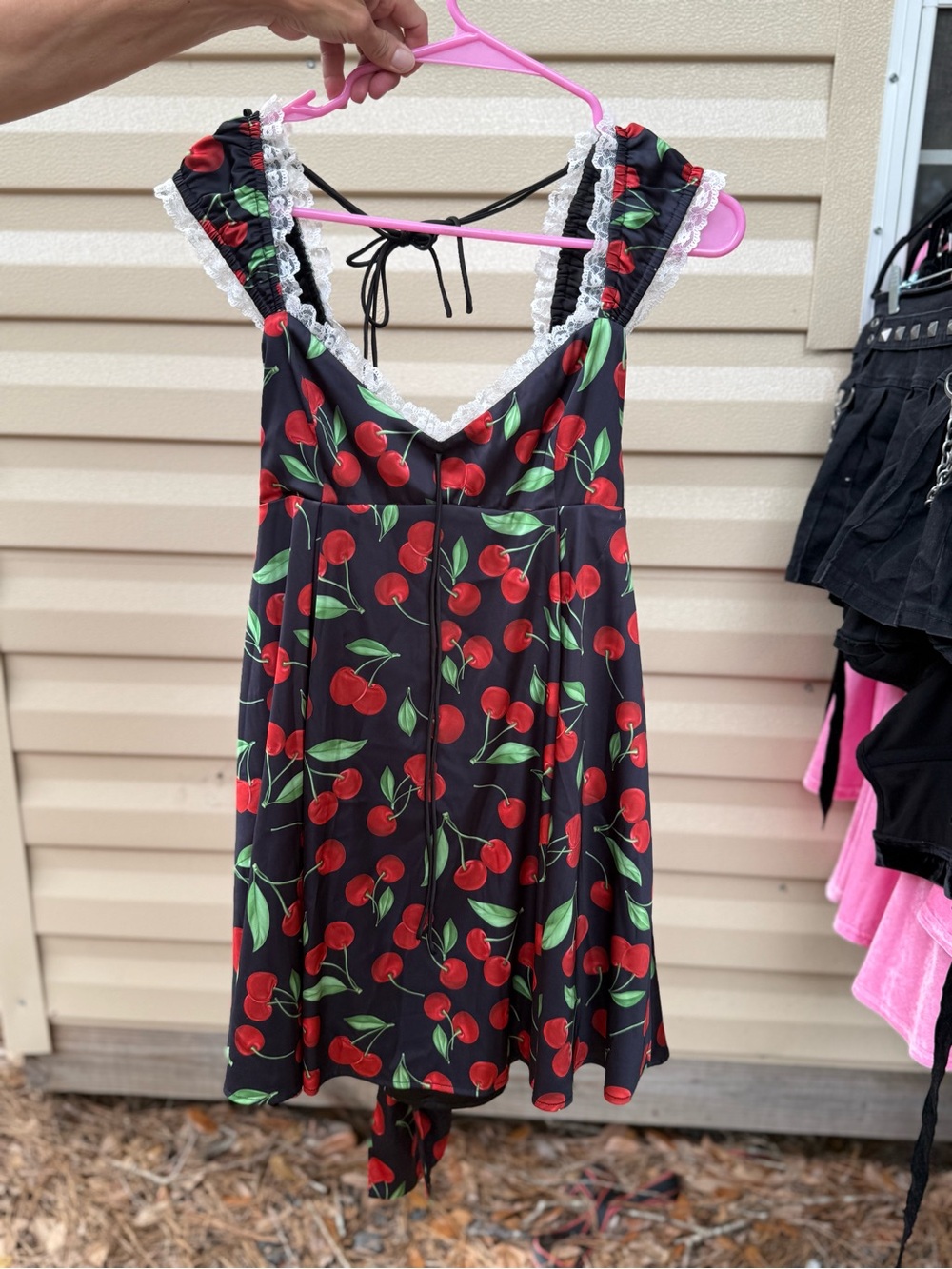 For love and lemons Black Cherry Print Sundress with Lace Trim